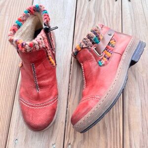 Rieker Felicitas ankle bootie dark red with multicolored knit sz 39 bohemian